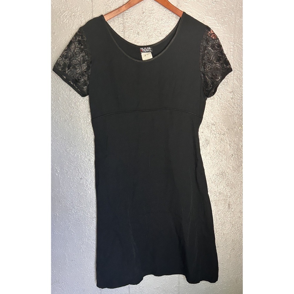 Women's Vtg Helene Blake Black Midi Dress Size 8 Lace Sleeves Romantic Gothic